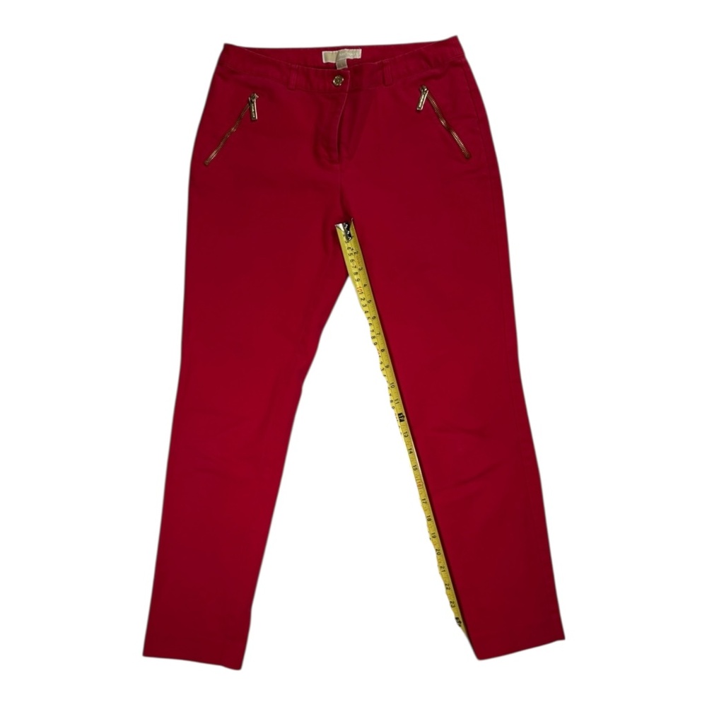Michael Kors Pants Womens 6 Red Stretch Gold Zipper Pockets Skinny Leg - Picture 8 of 13